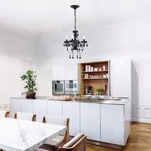 LaLuLa Mini Candelabro de Cristal Acrílico Candelabro Moderno de Granja en Bronce Iluminación de 4 Luces Estilo Vela Lámpara Colgante para Sala de Estar - Negro - - Ver 5