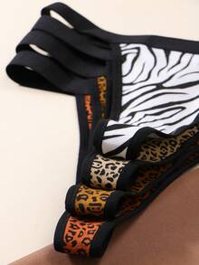 4pcs/Set Women's Sexy Low Waist Cotton Printed Thong Panties - Multicolor - View 5