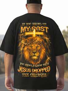 Plus Size Men's Christian Faith T-Shirt - Cotton Y2K Street Style, God's Choice, Jesus Print, Suitable For Church, Casual Wear And Christian Gifts - Machine Washable Crew Neck Short Sleeve Top, Faith-Based Fashion, Hip-Hop Street Style, Men's Gift Idea - Black - View 2