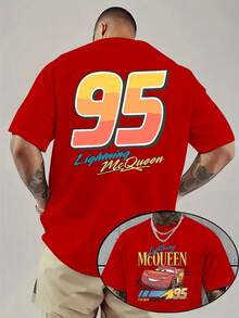 1pc Men's Disney Racing Lightning McQueen Digital 95 Pattern T-Shirt-Officially Authorized, The New Cartoon Printed T-Shirt Is Suitable For Men's T-Shirt With Breathable, Sweat-Absorbent And Quick-Drying Patterns, Casual, Elegant And Comfortable T-Shirt, Team Clothing | Cool And Handsome Pattern T-Shirt | Breathable Fabric. - Red - View 1
