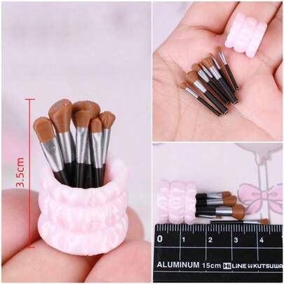 8pcs/Set Mini Realistic Miniature Model, Makeup Brush Set, Small Decor, 1/6, 1/12 Dollhouse Accessories, Decoration, Model House Supplies, Photography Props, Micro Landscape Ornaments, Miniatures Decor, Small Gift, Promotional Item, Home Decor, Tiny Trinkets