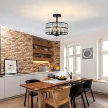 Lámpara de techo de montaje semiempotrado 3 luces moderna lámpara de tambor de cono con visualización blanca plisada de tela de 17.7 pulgadas cerca del techo lámpara de guardería pasillo-003 - 3-Luces Negro - Ver 4