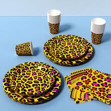 Leopard Print Disposable Plate, Napkin, Cup Set, Plates, Napkins And Cups Party Supplies, Serves 8 Guests, Disposable Paper Plates Party Tableware Suitable For Birthday, Wedding, Theme Party, Family Picnic - Multicolor - View 5