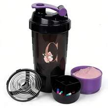 三层摇摇杯蛋白粉搅拌杯大容量水瓶搅拌杯水杯玫瑰金字母印花便携式摇摇杯健身运动搅拌杯 - 紫色 - 查看 32