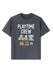 1件装男童休闲印花圆领短袖T恤，夏季学生服装 - 一款百搭T恤，为每个孩子带来欢乐和幸福！ - 深灰色 - 查看 5