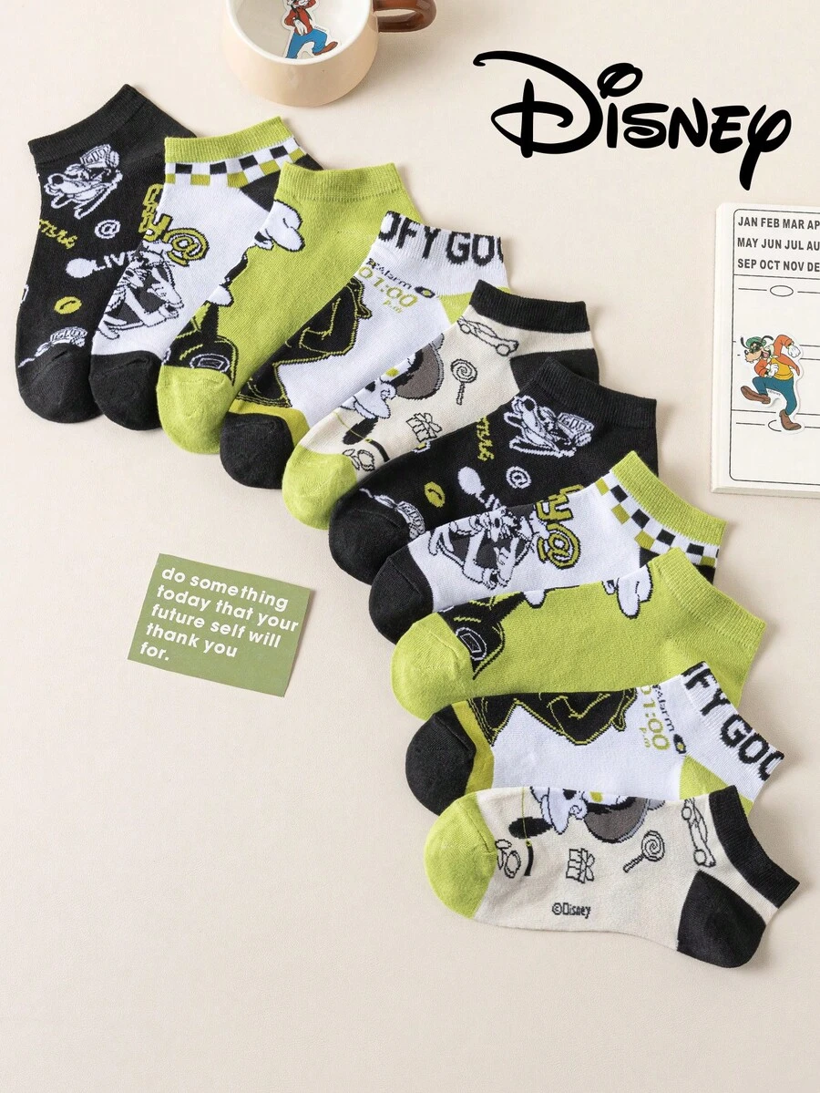 Disney 5/1 Par de Calcetines, Diseño de Mickey Mouse, Minnie Mouse, Donald Duck, Daisy Duck, Calcetines de moda cómodos y transpirables, Regalo de verano, Calcetines - Multicolor - Ver 1