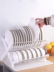 Nuevo escurridor de platos plegable, sin instalación requerida, escurridor, estante de almacenamiento, escurridor de cocina, estante para vajilla de doble capa, para el hogar - Multicolor - Ver 7