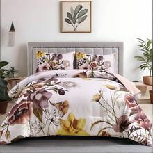 3 Pieces Blush/Green Floral Bed Room Comforter Sets Queen King, Boho Blush Floral Printed On White, Soft Microfiber Bedding Set For All Season (1 Comforter, 2 Pillowcases),Wedding Items,Valentines Day Home Bed Room Decor,Easter Gifts,Mothers Day Gift,All Season - 腮紅花 - 查看 10