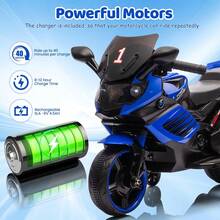 6V Kids Electric Motorcycle, First Ride-On Toy 3-Wheel Bike With Training Wheels, 2Mph Speed, Realistic Engine Sounds, Music & LED Headlights For Children Boys & Girls - Màu xanh lam - Xem 4