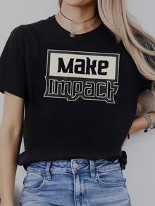 Women's Casual Crew Neck Short Sleeve T-Shirt Streetwear Creative Printed Patterns, Simple Design, Suitable  Top ForSoft And Comfortable,Sports And Fitness,It Is Also A Good Choice For Gifts To Relatives And Friends - Đen 3 - Xem 2