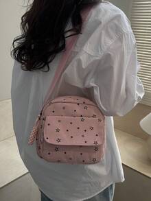 1pc Minimalist Fashion Star Pattern Square Bag, With 3D Outer Pocket, Camera Pouch And Adjustable Long Shoulder Strap, Suitable For Crossbody Or Shoulder Carry, Ideal For Women Casual Daily And Student Use - Pink - View 3