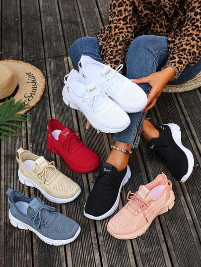 Women's Knitted Mesh Breathable Shoes, Comfortable Sports Running Shoes, Lightweight & Fashionable Soft Bottom Running Sneakers