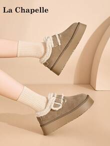 1双 La Chapelle 女士休闲软底平底鞋，圆头低跟户外通勤鞋，优雅软底徒步鞋，适合学生毕业照穿着，低帮保暖皮鞋 - 摩卡棕 - 查看 6