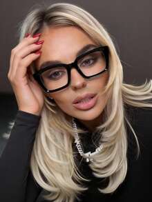 1 Pair Classic Red Transparent Frame Glasses With Clear Lenses, Unisex Modern Minimalist Style Suitable For Daily Life, Office, Reading, TV And Phone - Black - View 2