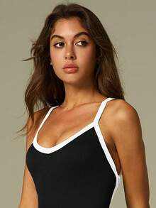 UONNOU Contrast Binding Sports Jumpsuit - Black and White - View 5