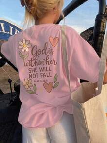 Tween Girls Casual Printed Round Neck Short Sleeve T-Shirt, Summer Top - Pink - View 1