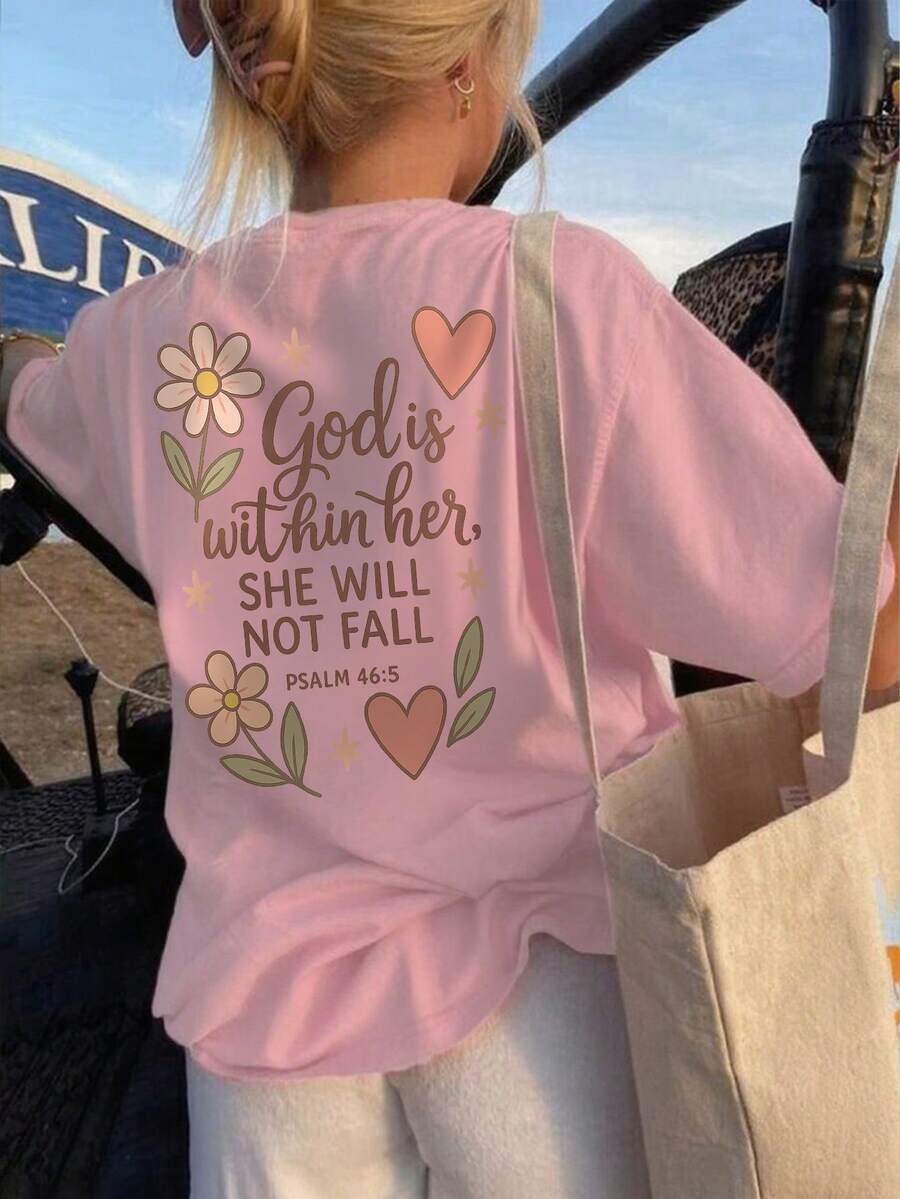 Tween Girls Casual Printed Round Neck Short Sleeve T-Shirt, Summer Top - Pink - View 1