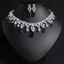 3 pièces/Set Ensemble de bijoux, options multicolores, Ensemble de bijoux pour femmes, Accessoires, Ensemble d'accessoires, Collier en diamant, Pendentif, Bijoux, Collier, Boucles d'oreilles, Gland, Larme, Ensemble de bijoux, Bijoux pour femmes, Mariage, Accessoires de mariage, Convient pour les femmes/mariées/demoiselles d'honneur/fêtes/mariages/banquets, Cadeau de la Saint-Valentin - Ensemble de bijoux - Voir 15
