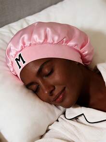Conjunto de 1 touca de dormir personalizada com 26 letras em seda, touca de dormir em cetim de seda para dormir, touca de dormir em seda que protege o cabelo do frizz, touca de dormir em cetim macio adequada para cabelos cacheados, touca de dormir folgada e confortável tamanho grande para mulheres, adequada para cabelos cacheados e tranças. - Rosa - Ver 6