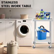 Mesa de preparación de Acero Inoxidable, con Estante Ajustable, Mesa Comercial Resistente con Estante Inferior Ajustable para Uso al Aire última intervensión, restaurantes - Rueda de 12 x 24 pulgadas - Ver 3