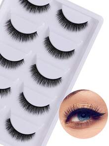 5 Pairs/Set Soft Full Strip Lashes, Thick Crossed False Eyelashes Natural Curly With Fine Black Stem, Feathery Wispy Style, Non-Irritating, Reusable, Suitable For Daily And Various Occasions, 5-12mm - White - View 2