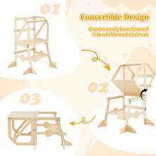 2 In 1 Toddler Tower W/Removable Safety Bar For Children 3+ Years Old Natural - Khaki - View 6