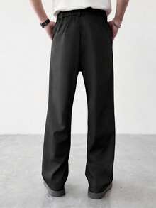 Pantalones rectos de cintura alta de uso casual con costura frontal negra - Negro - Ver 5