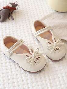 2026 Spring New Arrival, 1 Pair Soft Upper, Cute Rabbit Ear Design, Comfortable Mary Jane Flat Shoes - Beige - View 5