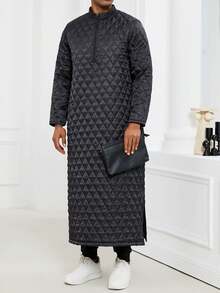 Kamisweat Fashionable Men's Long Robe With Stand Up Collar, Front Chest Zipper, Pockets On Both Sides - Black - View 4