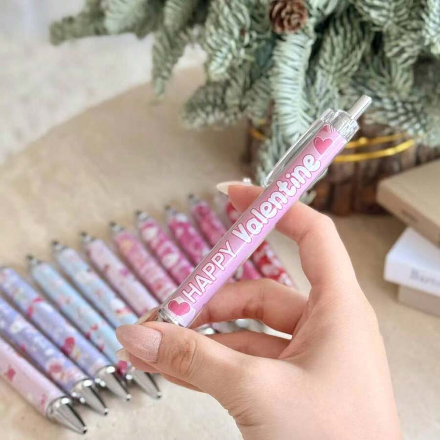 12支装情人节圆珠笔套装，情侣礼物，甜蜜节日可伸缩顺滑书写黑色墨水圆珠笔，情人节礼物，送给女性、教师、派对、办公室、学校用品 - 套裝 - 查看 1