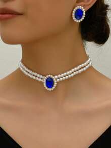 1条圆形珍珠项链和1对几何圆形珍珠耳环，2件套首饰套装 - 799 - 查看 5