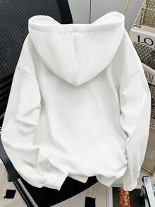 Women's White Hoodie, Cotton Blend, Fleece-Lined Hoodie With Retro Collage Theme Of The Girl Group KATSEYE, Comfortable, Women's Drop Shoulder Hoodie, Loose Fit Hooded Garment With Thick Fabric For Autumn/Winter, Suitable For Cold Weather. - 白色 - 查看 2