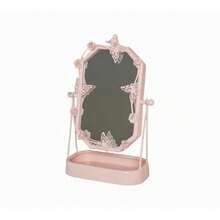 Espejo de Mesa Decorativo Clásico con Diseño de Pájaros y Mariposas, de Metal, para Tocador, Dormitorio o Baño - Rosa - Ver 9