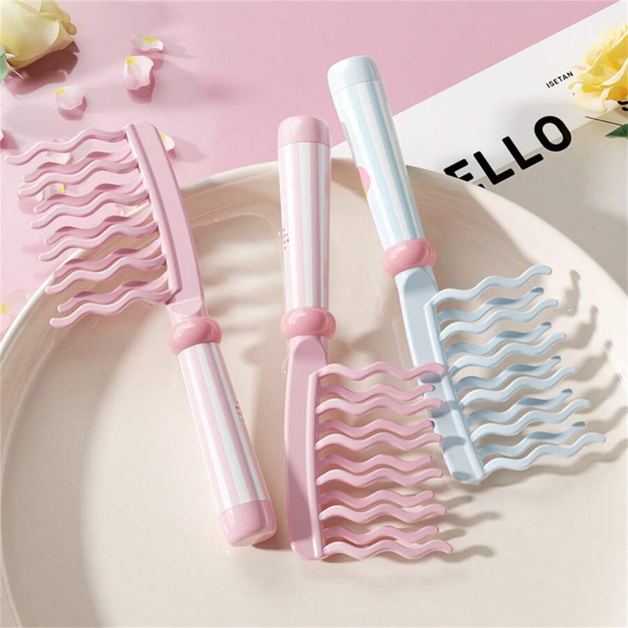 双排波浪齿卷发梳，带手柄头皮按摩梳，蓬松造型梳，防静电沙龙级卷发梳 - 彩色 - 查看 1