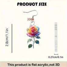 2D Flat Bohemian-Style Rose Pendant Earrings - Bright Pink And Colorful Acrylic Design, Elegant Stainless Steel Hooks, Suitable For Parties, Gifts And Daily Fashion, All-Season Accessories, Novel Earrings - Multicolor - View 2