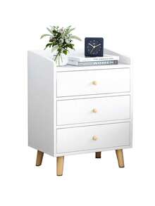 Mesita De Noche Auxiliar Buros Modernos Con 3 Cajones Color Blanco - Blanco - Ver 1