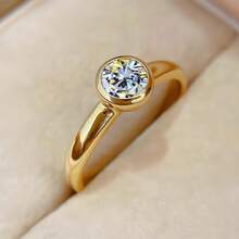 1克拉立方氧化锆18K镀金简约精致可叠戴戒指，女士款 - 黃金色 - 查看 9