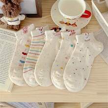 10 Pairs Of Women's Comfortable And Versatile Cute Cartoon Bunny Striped Ankle Socks - Multicolor - View 6