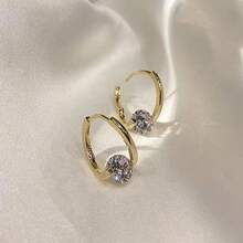 1 Pair Minimalist Geometric Micro-Inlaid Zirconia Earrings, Fashionable Delicate Elegant Design, Versatile Women Earrings - one-size - View 2