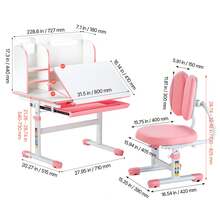 Kids Study Chair And Desk Set, Study Desk And Chair For Kids With Bookshelf & Storage Drawer, Adjustable Height & 0-40° Tilted Desktop Desk And Chair, Study Table For Bedroom & Study Room, Pink - Pink - 20.5 to 43.5 Inches - View 10