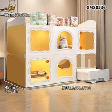 1-Bedroom 1-Bathroom Indoor Cat Villa With Litter Box Drawer, Large Space Cat House - Multicolor - View 12