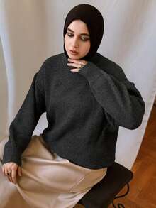 Livesso Casual Style Women's Loose Fit Gray Crew Neck Sweater, Suitable For Winter & Halloween Fall - Grey - View 2