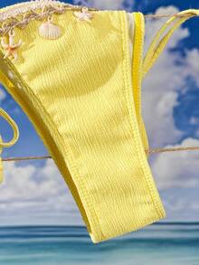 Women's Sexy Halter Backless Tassel Bikini Set, Suitable For Beach Vacation, Spring/Summer/Autumn - Yellow - View 5