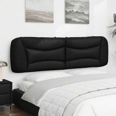 Black Faux Leather Headboard Cushion 180 Cm - Luxury Upholstered Bed Headboard Pillow, Soft Padding For Bedroom, Queen King Size Head Rest, Comfortable Back Support, Modern Decorative Headboard Panel