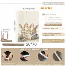 1幅帆布墙画 - 婴儿房装饰 - 复活节艺术，复古复活节兔子挂饰，复古复活节兔子设计：春日野花田野中的复活节兔子画作，复活节农舍装饰，带框婴儿房墙画，非常适合游戏室、婴儿房和儿童房装饰 - 彩色 - 查看 45