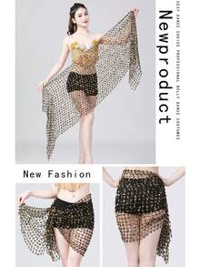 Women's Hollow Out Belly Dance Hip Scarf, Women's Belly Dance Fringe Sequin Skirt - Multicolor - View 11