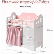ROBOTIME - Cuna para muñecas de madera cuna de juguete con almacenamiento ropa de cama y ganchos de madera cuna para muñecas de hasta 21 pulgadas muebles de muñeca para niñas estadounidenses a - como en la foto - Ver 2