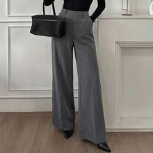 Livesso Women's Casual Solid Wide Leg Pants,Women Dress Pants - Grey - View 6