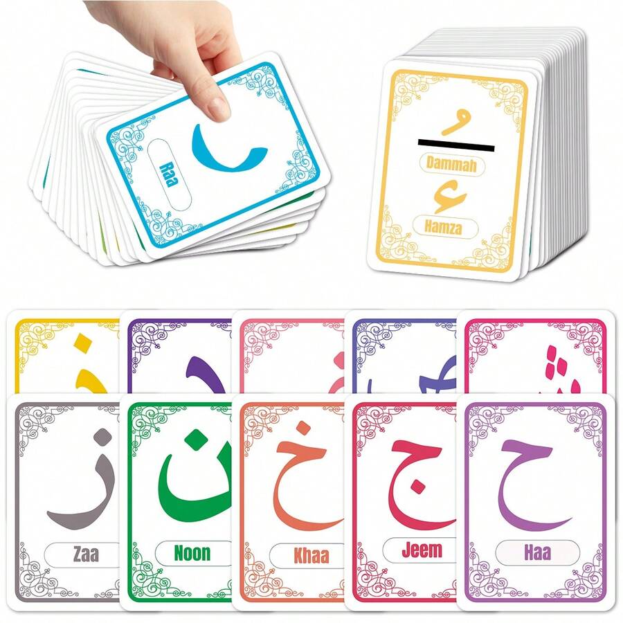 32pcs Arabic Alphabet Learning Flashcards, Arabic Letters Learning Cards For Beginners, Arabic Writing & Reading Learning Aid, Arabic Script Recognition Alphabet Cards - A - View 1