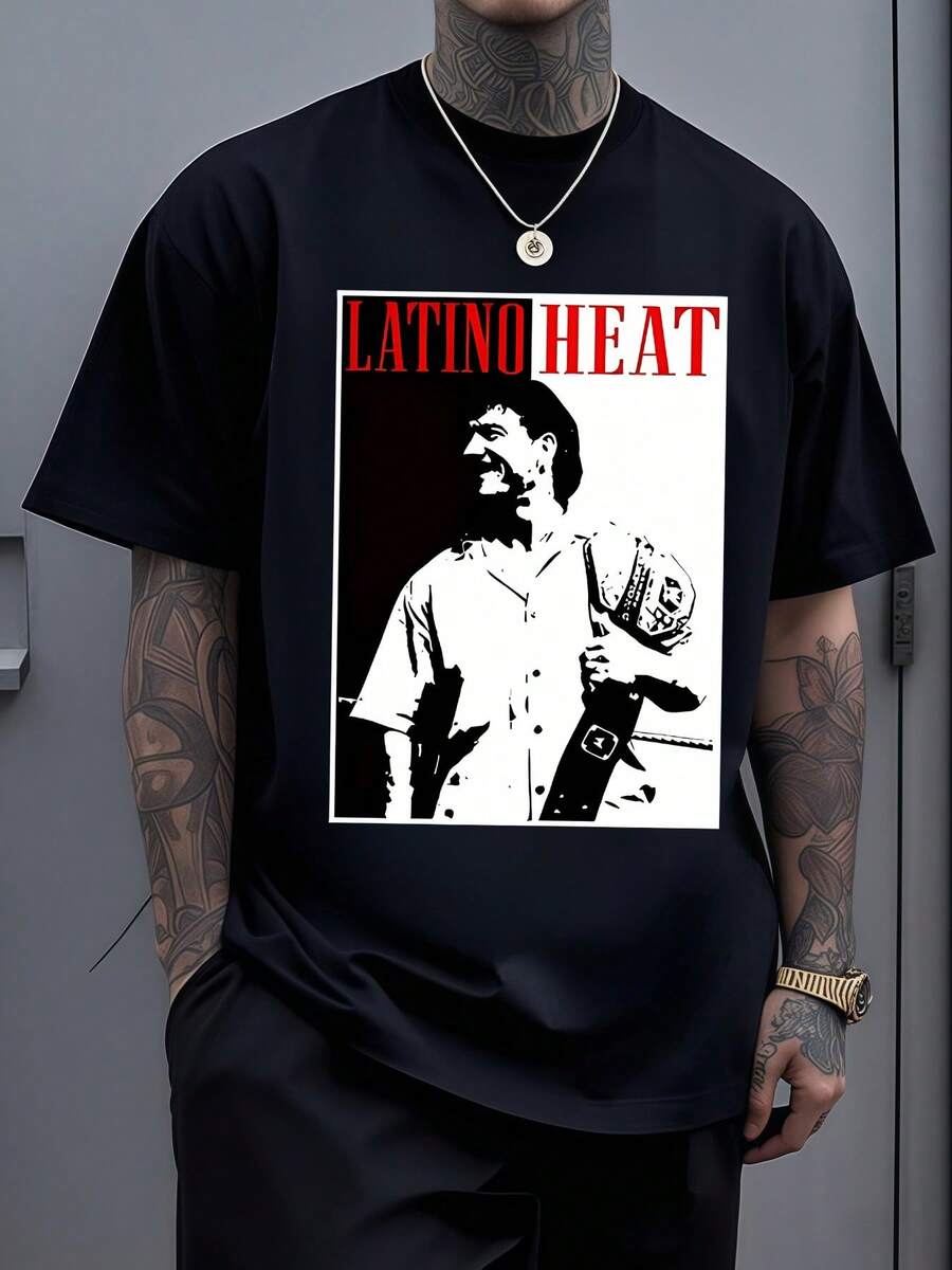 The Tattoo Represents The Strength, Power, And Style Of The Wrestler Latino Heat, Known For His Ferocity In The Ring And His Iconic Stage Presence, A Symbol Of Perseverance And Determination For All Athletes Seeking Victory. Men's Sports T-Shirt, 220g - 黑色 - 查看 1